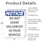 Signmission Do Not Leave Valuables In Your Vehicle, 7 in W x Rectangle, Aluminum OS-2PACK-NS-A-710-V-11300 - alternate 8